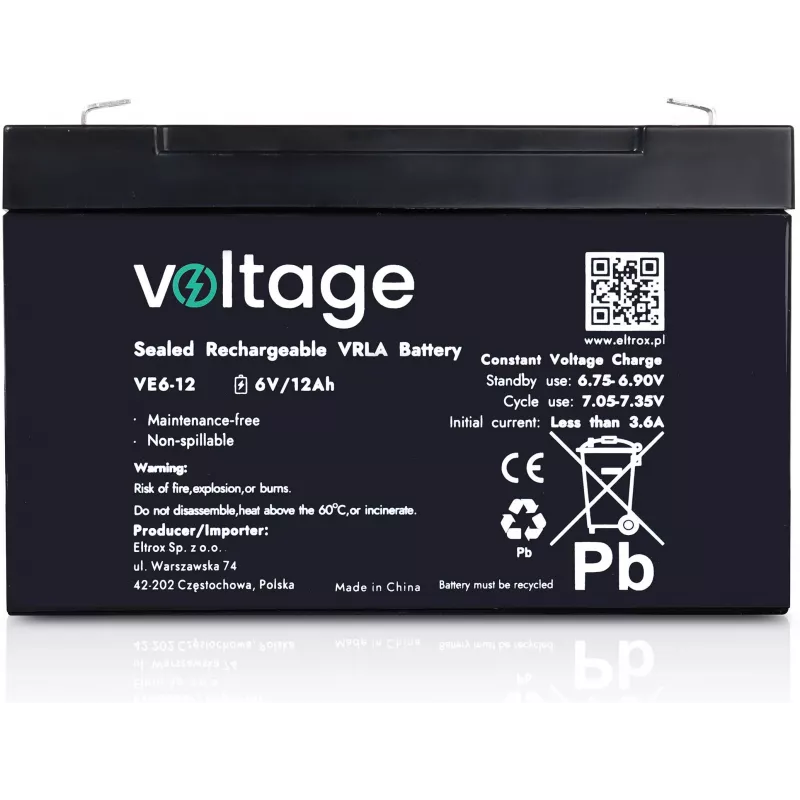 VOLTAGE AGM Aku 6V 12Ah VE6-12 (6-9 aastat eluiga)