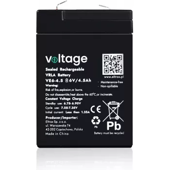 VOLTAGE AGM Aku 6V 4.5Ah VE6-4.5 (6-9 aastat eluiga)