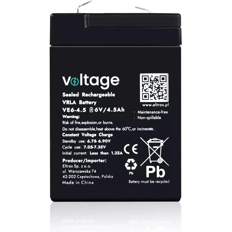 VOLTAGE AGM Aku 6V 4.5Ah VE6-4.5 (6-9 aastat eluiga)