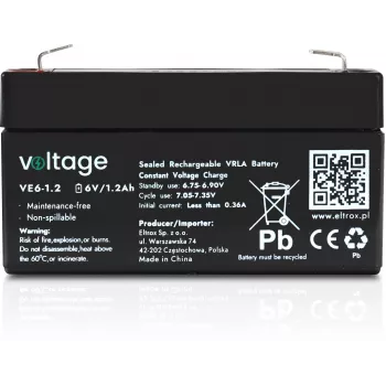AGM-aku Voltage 6V 1.2Ah VE6-1.2 (kasutusiga 6-9 aastat)