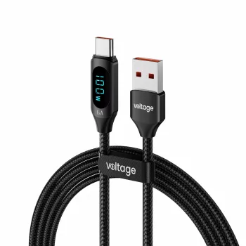 USB-A to USB-C kaabel Voltage PowerDisplay 66W 100cm Must