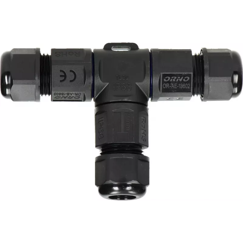 ORNO OR-AE-13602 T-liitmikuga kaabliühendus IP68, 3x4mm², 450V/25A, must