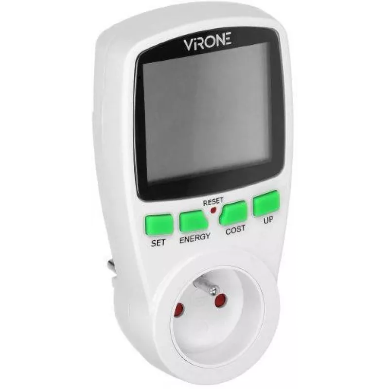 VIRONE EM-4 Ühefaasiline Energiaarvesti LCD-ekraaniga, 16A, 3680W, Schuko-pistikuga
