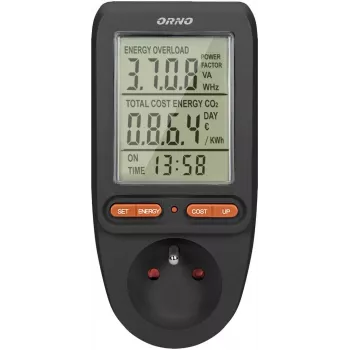 ORNO OR-WAT-435/B Energiamõõtur ja voolutarbimise kalkulaator, 230V, 16A, LCD-ekraan, must