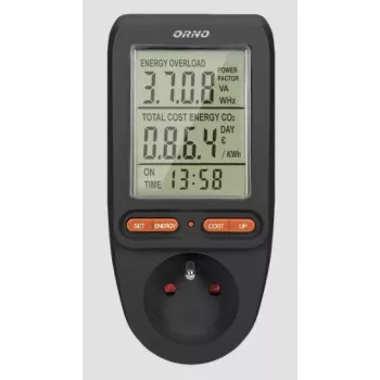 ORNO OR-WAT-435/B Energiamõõtur ja voolutarbimise kalkulaator, 230V, 16A, LCD-ekraan, must