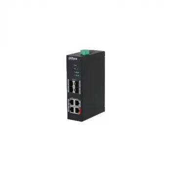 Dahua HS4408-4ET-96 tööstuslik haldamata PoE-lüliti, 8 porti, 4x Hi-PoE 60W, 4x PoE+ 30W, 96W eelarve, 2x Gigabit üleslüli, 2x SFP, DIN-ronga