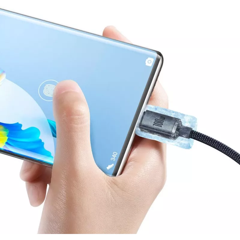 Baseus Crystal Shine USB-A to USB-C kaabel 1,2m 100W 6A QC 3.0 Punutud nailon must