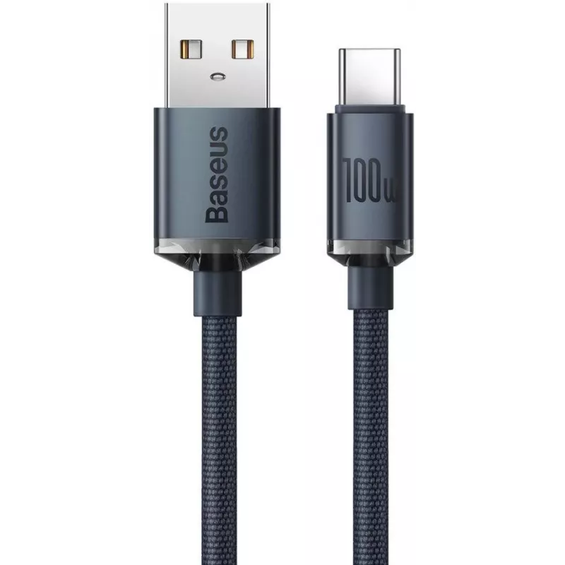 Baseus Crystal Shine USB-A to USB-C kaabel 1,2m 100W 6A QC 3.0 Punutud nailon must