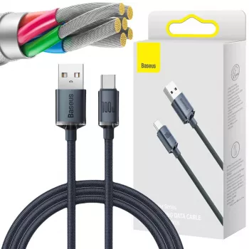 Baseus Crystal Shine USB-A to USB-C kaabel 1,2m 100W 6A QC 3.0 Punutud nailon must