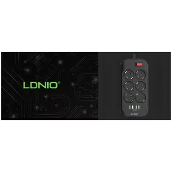 LDNIO SE6403 Pistikupesadega ja USB-ga toiteplokk, 6 pistikupesa + 4 USB laadimisporti, 2m kaabel, 2500W, valge