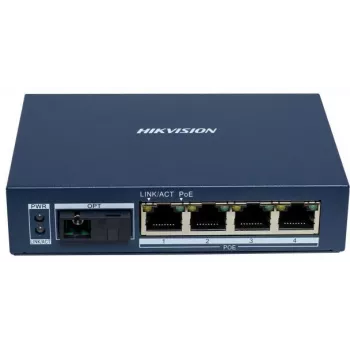 Hikvision DS-3D504TP-A Haldamata tööstuslik PoE-lüliti, 4 PoE+ porti, 1 SFP ülesling, 60W eelarve
