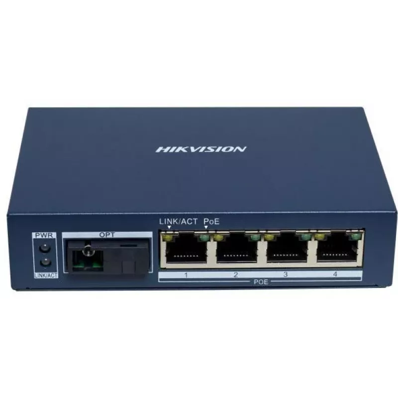 Hikvision DS-3D504TP-A Haldamata tööstuslik PoE-lüliti, 4 PoE+ porti, 1 SFP ülesling, 60W eelarve