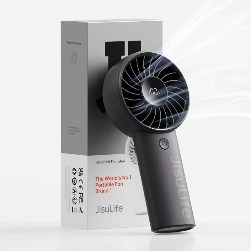 JISULIFE Handheld Fan 4 Black - Kaasaskantav USB-laetav miniventilaator 3 kiirusega, kokkupandav disain