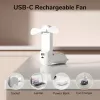 JISULIFE Handheld Fan 8 Valge Kaasaskantav USB Ventilaator Power Bank 2000mAh ja Taskulambiga