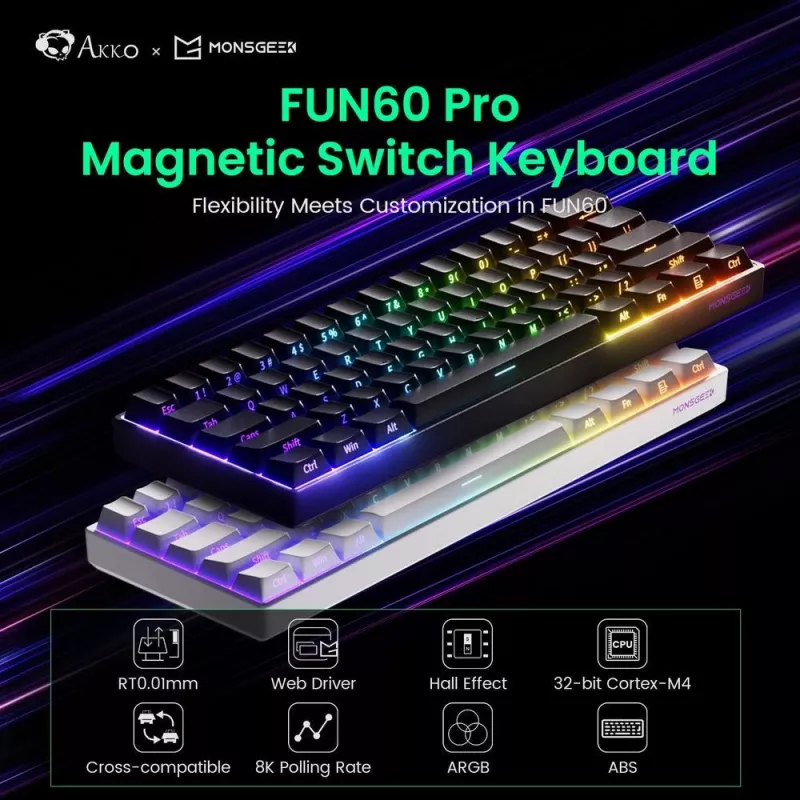 Akko FUN60 PRO mehaaniline klaviatuur USB-C must 61 klahviga