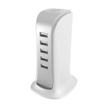 Dudao 5x USB-laadija sisseehitatud EU-toitekaabliga, valge (A5EU)