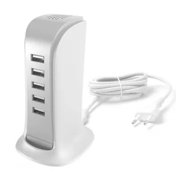 Dudao 5x USB-laadija sisseehitatud EU-toitekaabliga, valge (A5EU)