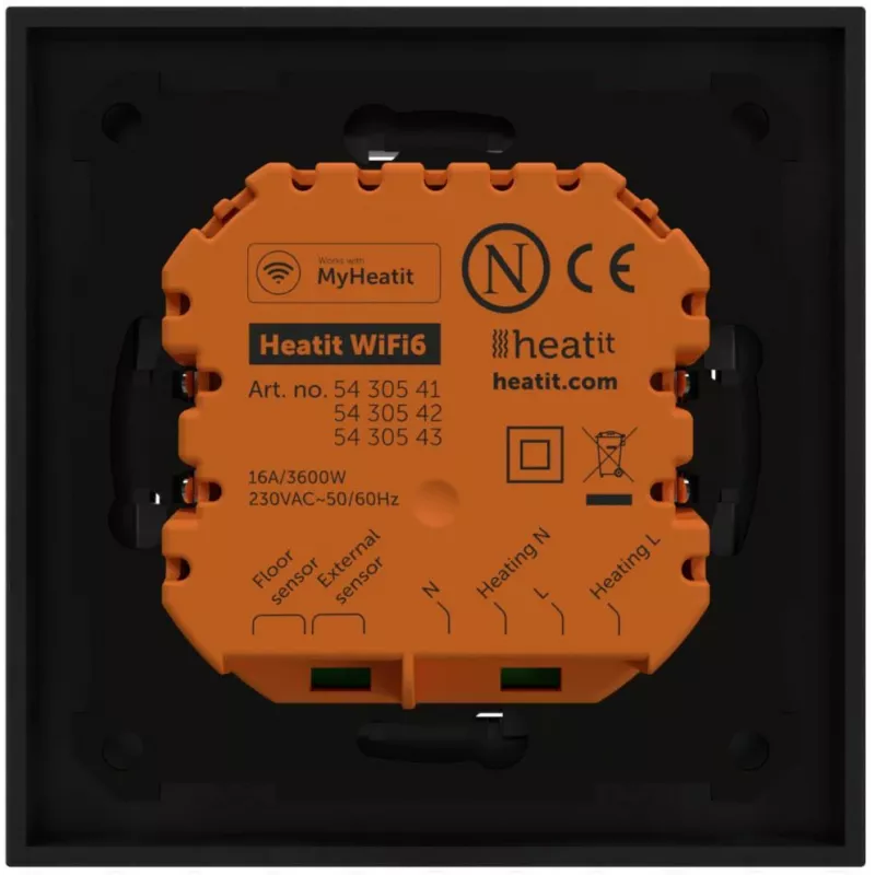 HEATIT WiFi6 Black Matt Wi-Fi Termostaat 3600W 16A