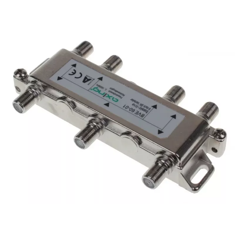 AXING AX BVE 6-01 6-Way TV/SAT Splitter, 75 Ohm, F-Connector, Die-cast Zinc, Black
