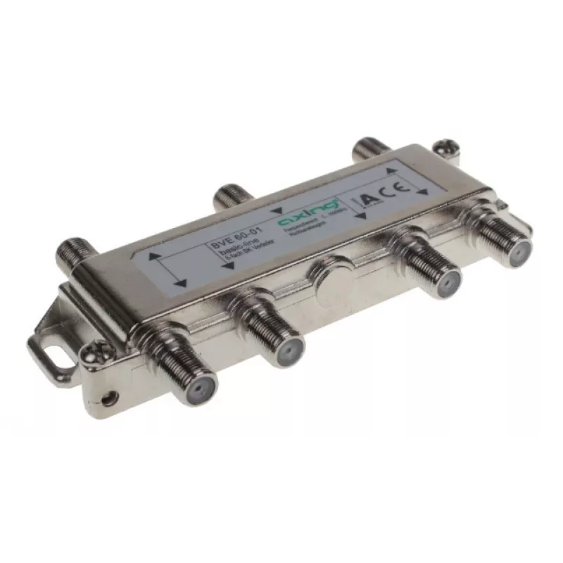 AXING AX BVE 6-01 6-Way TV/SAT Splitter, 75 Ohm, F-Connector, Die-cast Zinc, Black