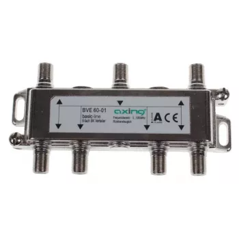 AXING AX BVE 6-01 6-Way TV/SAT Splitter, 75 Ohm, F-Connector, Die-cast Zinc, Black