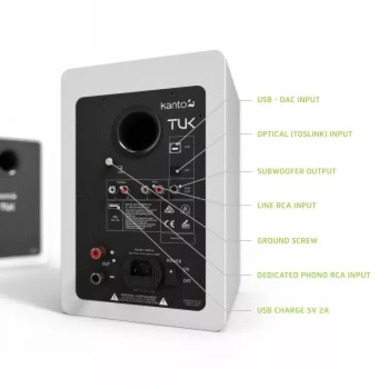 KANTO AUDIO TUKMW-FG Premium Toitega Kõlar koos Kõrvaklapi Väljundiga, USB DAC, Pühendatud Phono Eelvõimendi, Bluetooth, Matt Valge (Sisaldab Tüüp F & G Toitejuhtmeid)