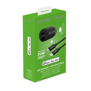 CELLY CCMINILIGHT – Autolaadija USB-C + USB-C–Lightning kaabel 20W [PRO POWER]