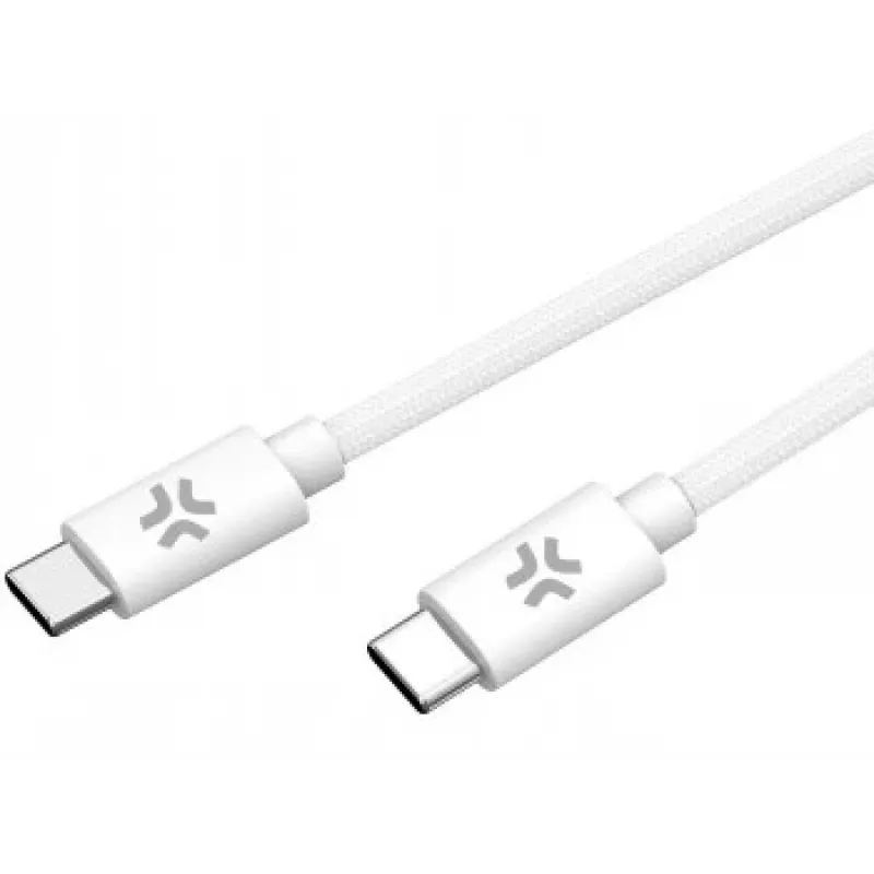 CELLY USBCUSBCCOTT - USB-C to USB-C puuvillast punutud kaabel, valge (Power Delivery)