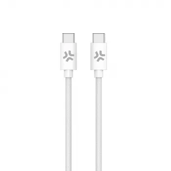 CELLY USBCUSBCCOTT - USB-C to USB-C puuvillast punutud kaabel, valge (Power Delivery)