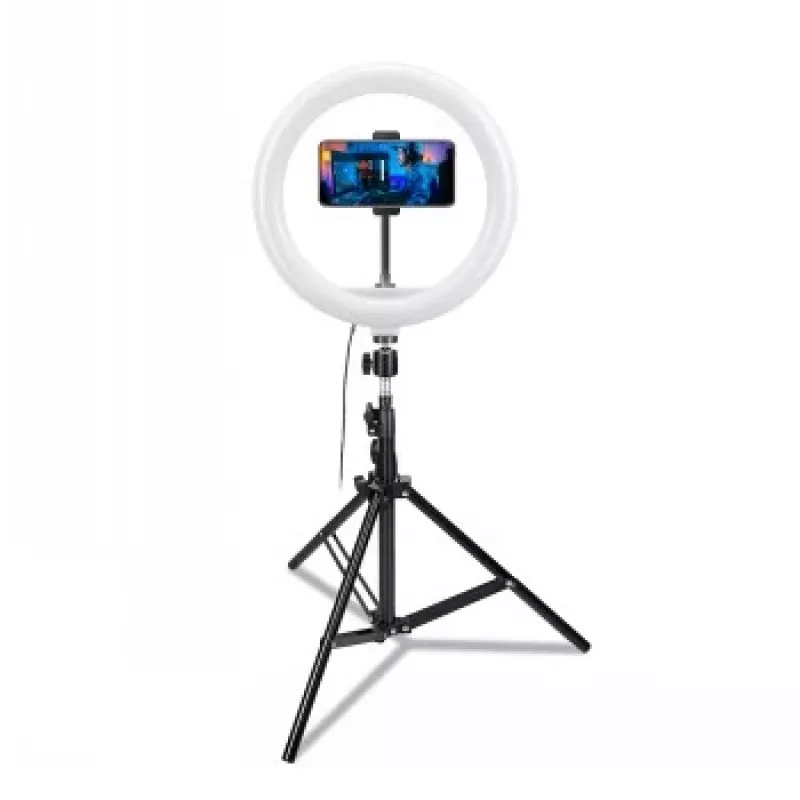 CELLY Ring Professional statiiv valgusega - 160cm, 10-tolline LED-ringvalgus, USB-toide, must