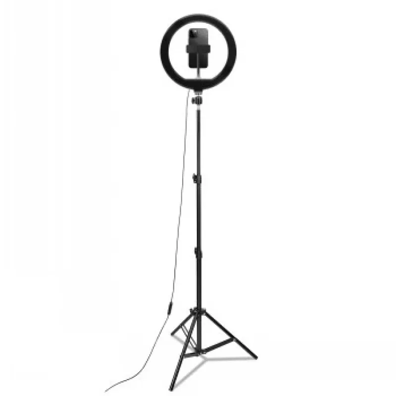 CELLY Ring Professional statiiv valgusega - 160cm, 10-tolline LED-ringvalgus, USB-toide, must