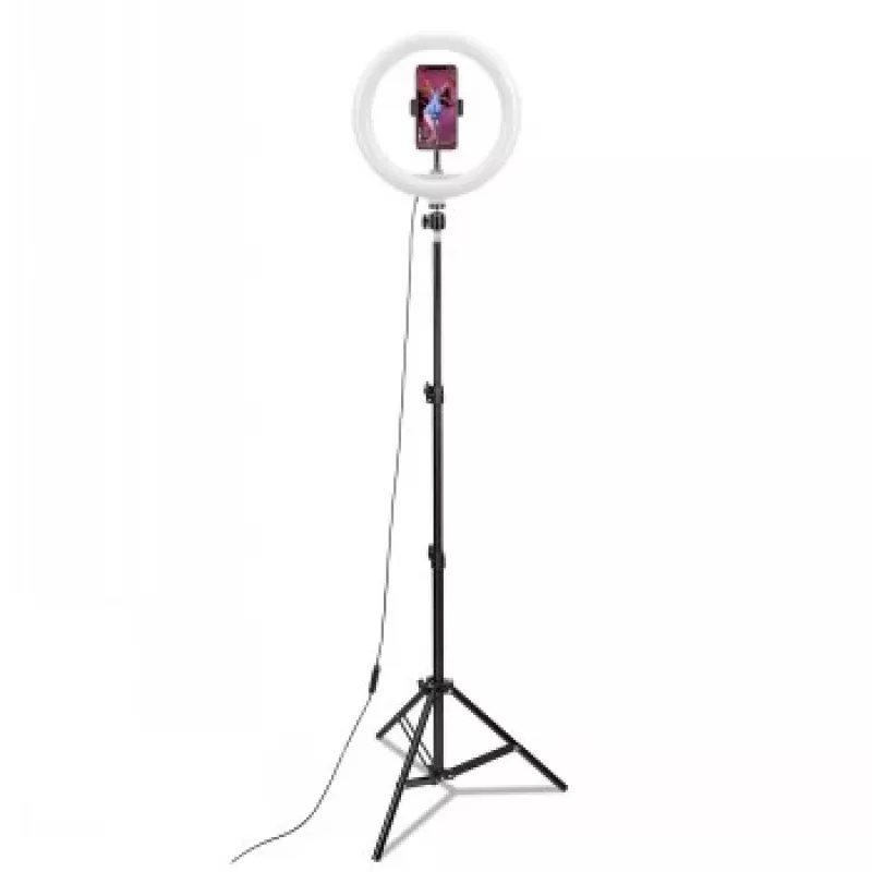 CELLY Ring Professional statiiv valgusega - 160cm, 10-tolline LED-ringvalgus, USB-toide, must
