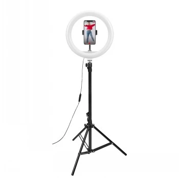 CELLY Ring Professional statiiv valgusega - 160cm, 10-tolline LED-ringvalgus, USB-toide, must