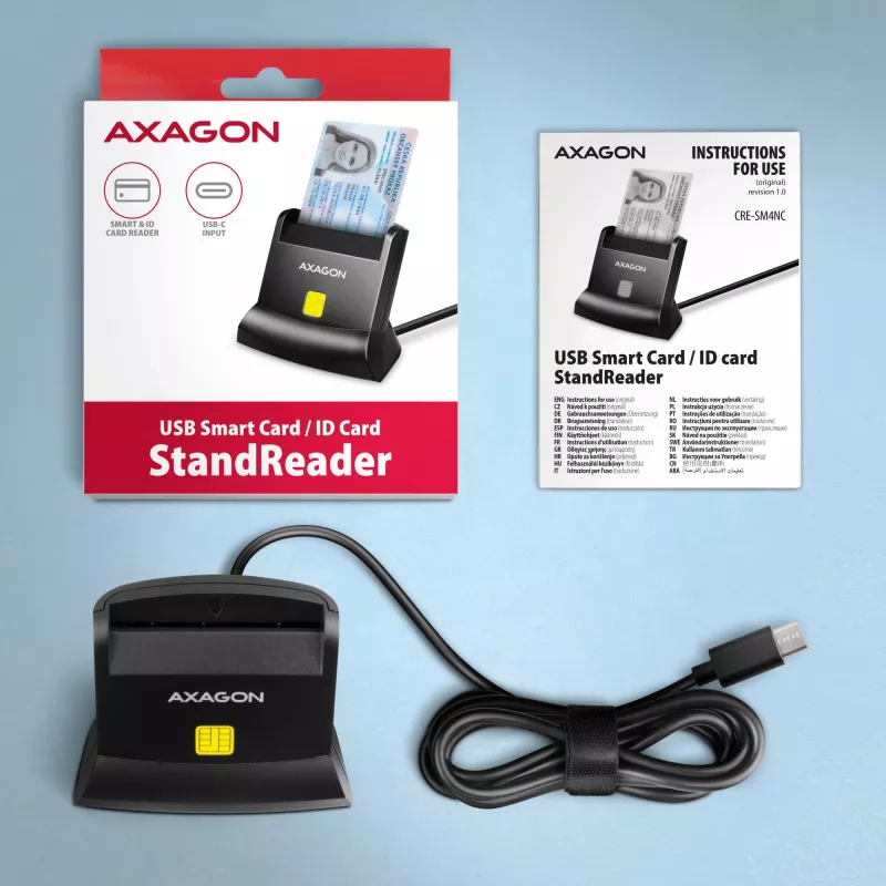 AXAGON CRE-SM4NC USB-C Smart Card Stand Reader - Must