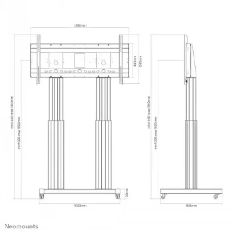 NEOMOUNTS NEWSTAR Motoriseeritud mobiilne põrandaalus 70-120 inch ekraanidele, VESA 300x200 kuni 1200x600, hõbedane