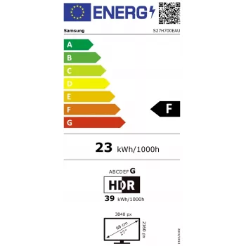 Samsung LS27H700EAUXEN 27-tolline ViewFinity S7 S70H monitor, UHD 3840x2160, 16:9, 300 cd/m², 5 ms, HDMI, USB, DP