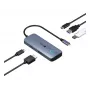 IcyBox IB-DK4081-SO Spade Dock 4081 5-in-1 reisidokijaama Off-Screen laadimisega, USB-C, HDMI 4K, Gigabit Ethernet, 2x USB-A, 100W PD, alumiinium