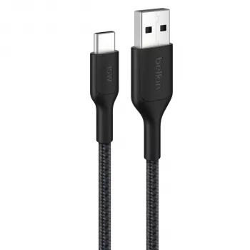 Belkin BOOSTCHARGE punutud USB-C – USB-A kaabel 2m must