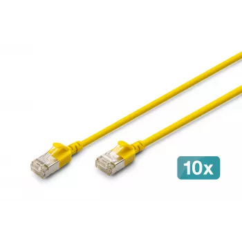 DIGITUS CAT 6A F-FTP õhuke patch-kaabel, 0,3 m, kollane, 10-pakk, LSZH, 10Gbps, 500MHz