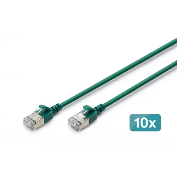 DIGITUS CAT 6A F-FTP õhuke patch-kaabel, 0,5 m, roheline, 10-pakk