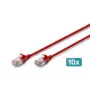 DIGITUS CAT 6A F/FTP õhuke patch-kaabel, 0,5 m, punane, 10-pakk, LSZH, 10 Gbps
