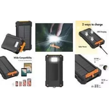 LogiLink Solar Power Bank 20000 mAh 20W PD QC 3.0 IP66 LED Taskulamp Must/Oranž