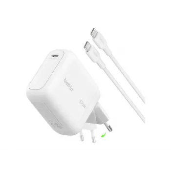Belkin BOOSTCHARGE 100W USB-C GaN seinadapter 1,5 m USB-C-USB-C kaabliga - valge