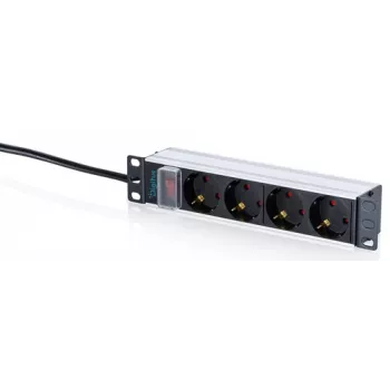 DIGITUS 10 inch Alumiiniumist PDU toitejaotur, 4 Schuko pistikupesa, 16A, 1,5m kaabel, must