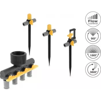 Delock Sprinkleri T-ühenduse komplekt 90°, 180° ja 360° pihustitega + 4-suunaline jaotur