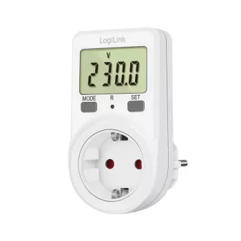 LogiLink energiakulumõõtur, 1,5 inch LCD-ekraan, ühetariifne, Schuko-pistik, valge