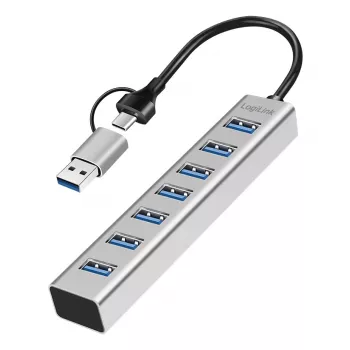 LogiLink USB 3.0 Hub 7x USB-A 2-in-1 ühenduskaabel hõbedane