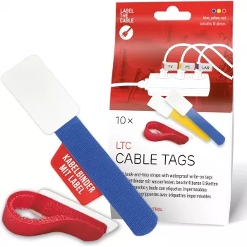 LABEL THE CABLE LTC 2630-10 Korduvkasutatav takjapaelaga kaablisidemete sildikomplekt, segatud suurused ja värvid, 10 tükki