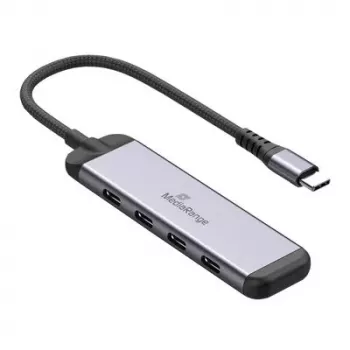 MEDIARANGE MRCS512 USB-C jaotur 4 pordiga 3x USB-C 3.2 Gen 1 + 1x PD 100W hõbedane