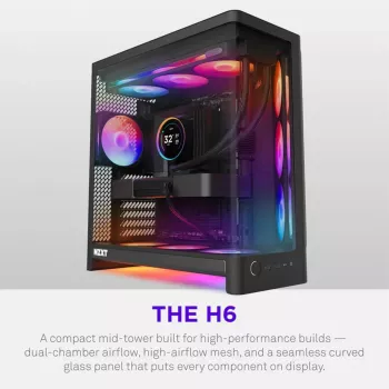 NZXT H6 2026 Mid-Tower õhuvooluga mängukorpus, must, karastatud klaas
